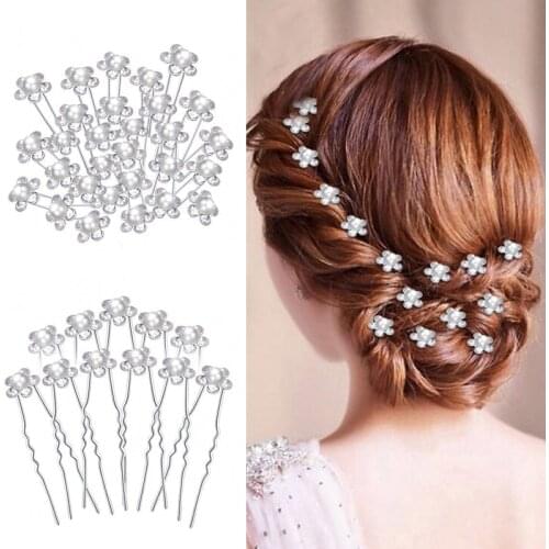 New Wedding Accessories Pearl Hair Jewelry Headwear Charm Silver Plated U Shape Hairpin Hair Sticks For Bridal 8C0091
