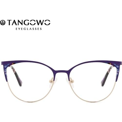 TANGOWO Women Metal Cat Eye Glasses Ladies Fashion Trending Eyewear Retro Myopia Computer Optical Prescription Glasses 202113