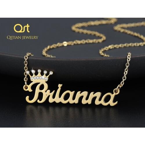 Personalized Customized Crown Name Necklace Crown iced Out Crystal Zircon Letter Pendant Necklace Womens Stainless Steel Gift
