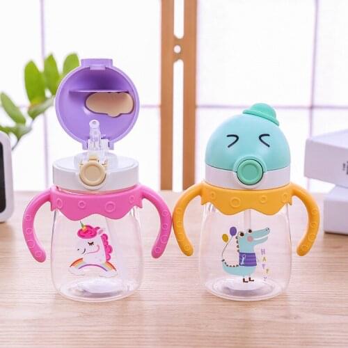 Sippy Cup for Kids Cute Animal Cartoon Plastic Water Bottle with Lid and Handle Safe Healthy Durable and Comfortable Milk Cup