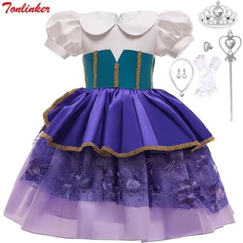 Girls Princess Color Batching Dress Cosplay Costume Purple Evening Dress Child Carnival Halloween Party Fancy Costumes Dresses