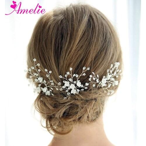 Handmade Hair Pins Clip Bridal Headpiece Porcelain Blossom Accessories Hair Fork Pin Wedding Dress Jewelry