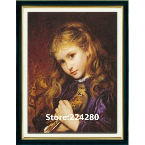 Needlework,Cross stitch,14CT Unprinted for Embroidery kits The little girl holding dove Cross-Stitching,DIY Handmade decor