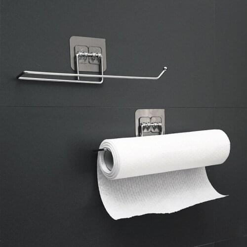 Self-adhesive Towel Holder Rack Kitchen Under Cabinet Towel Cup Paper Hanger Rack Organizer Bathroom Towel Bar Shelf Roll Holder