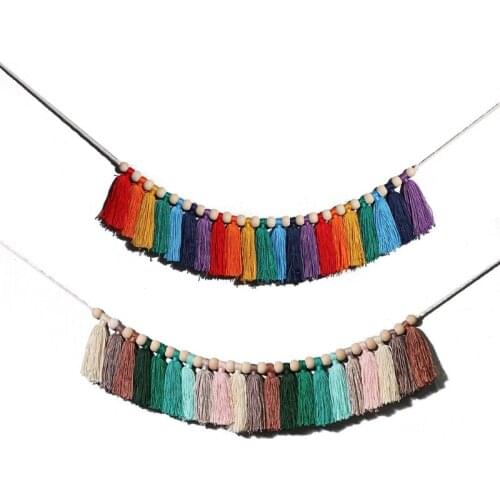 Nordic Rainbow Tassel Wall Hanging Party Banner Tent Bed Mat Baby Shower Bunting Ornament Kids Room Decor