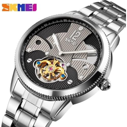 SKMEI Luxury Casual Mechanical Watch Men Wristwatches Tourbillon Automatic Retro Full-Steel Waterproof Clock Montre Homme