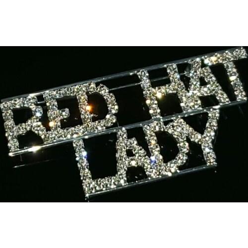 Handmade Jewelry "Red Hat Lady " Saying Words Brooch Pin Blingbling Crystal Accesory for Red Hat Society Members' Gift