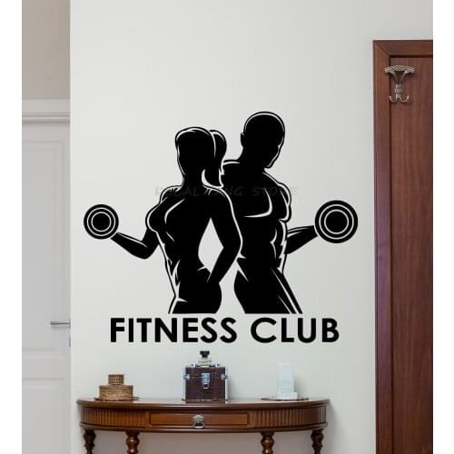 Vinyl sticker fitness club wall decal, sport man woman gym art deco mural, home fitness decoration 1572