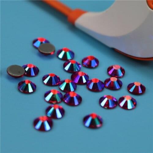 Top quality AAAAA Rose Red AB Flatback Glass Rhinestone Iron on /Hot-fix Rhinestones Strass Shiny More Bright