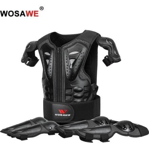 WOSAWE PE Hard Shell Children Electric Motorcycle Full Body Protect Armor Chest Spine Vest Kids Dirt Bike ATV Knee Protector