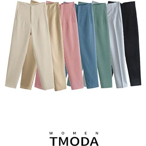 TMODA1245 Za Women 2021 Chic Fashion Seam Detail Office Wear Pants Female Vintage High Waist Zipper Fly Suit Pant Trousers Mujer