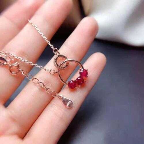 Natural Ruby Pendants Necklace S925 Sterling Silver Fine Fashion Jewelry For Women Free Shipping MeibaPJFS