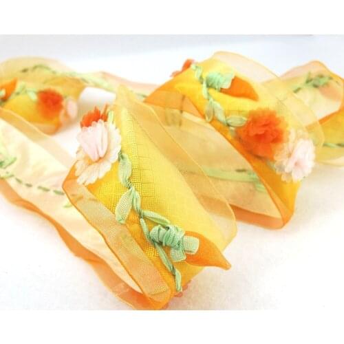 1 Yard 1 1/2 Inch Ombre Polyester Embroidered Ribbon Trim|Floral Lace Supplies|Bow Making Hair Material