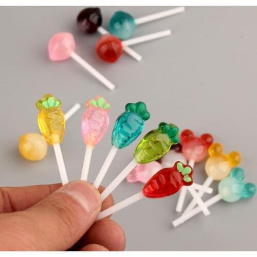 10Pcs Imitation Lollipop Resin Accessories DIY Craft Supplies Kids Food Toys Key Chain Pendant Phone Shell Patch Arts Materials