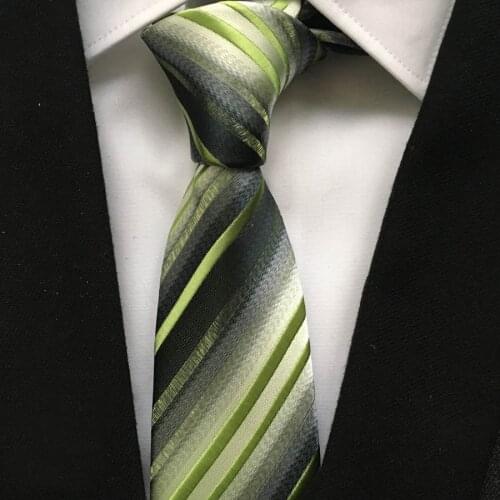 2021 Mens Ties Jacquard Woven Neck Tie Green Stripes with Embroidery Flowers Necktie
