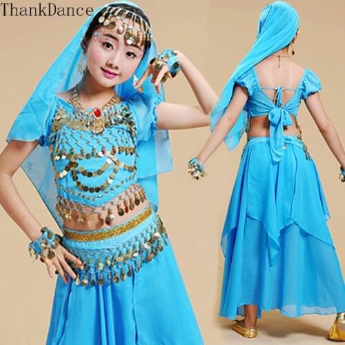 4pcs Set Kids Belly Dance Costumes Set Oriental Dance Costumes Bellydance Set Girls Bollywood Indian Kids Belly Dancing Clothing