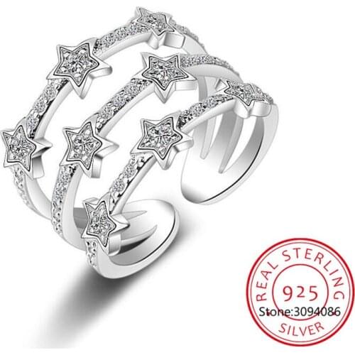 925 Sterling Silver Star Jewelry Multi Layer Resizable CZ Zirconia Ring For Women Girls Trendy Wedding 2021 New Gift