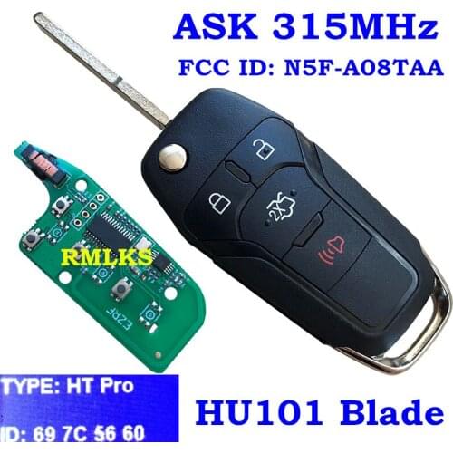 New Flip Key Keyless Remote Fob 4 Button for Ford Fusion Flip Remote Key Fob 2013-2016 FCC ID: N5F-A08TAA 315mhz/HITAG-Pro/HU101