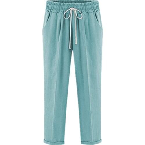 Large Size 5Xl 6Xl Women Summer Loose Pants Cotton Leisure Harem Pants Plus Size Elastic Waist Ankle Length Trousers Female