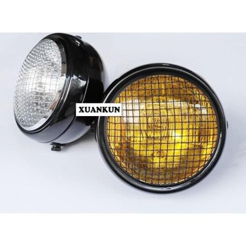 CG125 Motorcycle Retro Headlight Conversion with Net Cover Integrated Headlight GN125 Far and Near Front Headlight Round Lamp