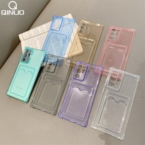 Card Holder Wallet Clear Case For Samsung Galaxy S21 S20 FE S10 Plus Note 20 Ultra A02 A12 A22 A32 A42 A52 A72 A82 5G Soft Cover
