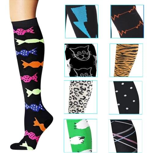 20 Pairs/lot Men Women Compression Socks Multi Pattern Geometry Pressure Compress Nylon Sport Stockings Male Female