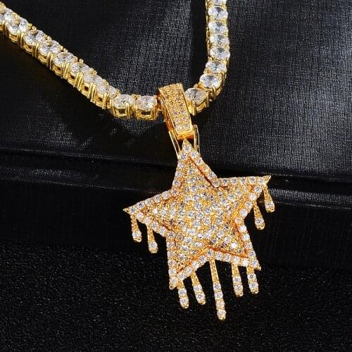 D&Z Necklace Iced Out Cubic Zircon Stones Drip Star Pendant Gold Silver Color Iced Out Cubic Zircon Micro Paved Fashion Jewelr