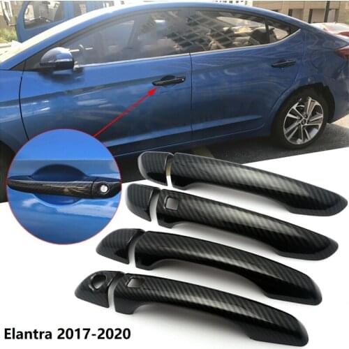 For Hyundai Elantra 2017-2020 Carbon Fiber Car Door Handle Cover Trim Sticker(2 Buttons)
