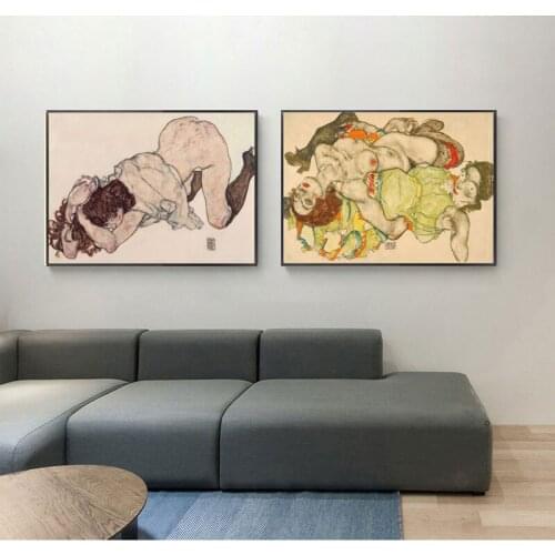 Egon Schiele Body Color Delineation Sketch Figure Canvas Art Print Painting Poster, Wall Pictures For Living Room, Home Decor