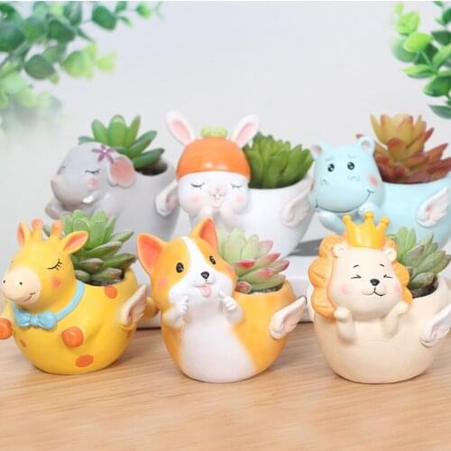 1pcs Resin Flower Pots Planter Holder Plants Flower Pot Vase Cute Cartoon Animal Shape Pot Kids Gift Office Desktop Decoration