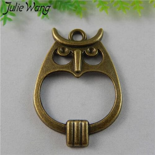 Julie Wang10PCS Owl Birds Punk Antique Bronze Charms Alloy Suspension Pendant Earrings Jewelry Making Accessory Decor Finding