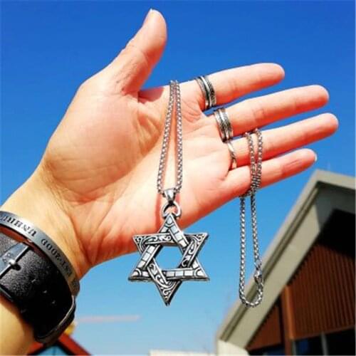 Hiphop Classic Hexagram Pendant Necklaces For Men women Religious Fashion Harajuku Stainless Steel Chain Star of David Necklace