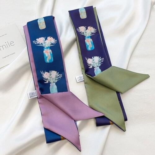 KOI LEAPING New fashion Korean style plaid vase long ribbons womens fashion tie girl bag with hair band four seasons scarf