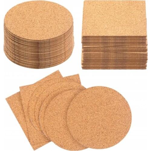 50pcs Pad Reusable Drink DIY Table Decor Kitchen Insulation Crafts Squares Round Self Adhesive Cork Coaster Cup Mat Mini Board