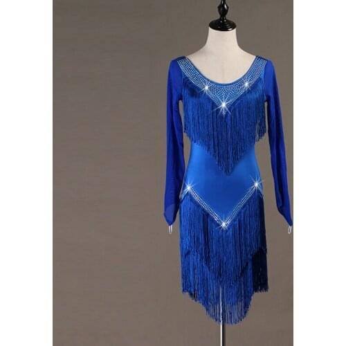 Lq071 robe latine femme latin practice wear robe danse latine samba dress latin dancewear women fringe tassel long sleeve