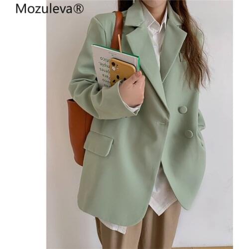 Mozuleva 2021 Chic Loose Women Blazer Spring Summer Single Buttons Female Oversized Suit Jacket Full Sleeve Outwear Green Coats