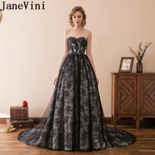 JaneVini Elegant Black Lace Godmother Wedding Party Dress Sweetheart Long Train Mother Of The Bride Dresses A Line Evening Gowns