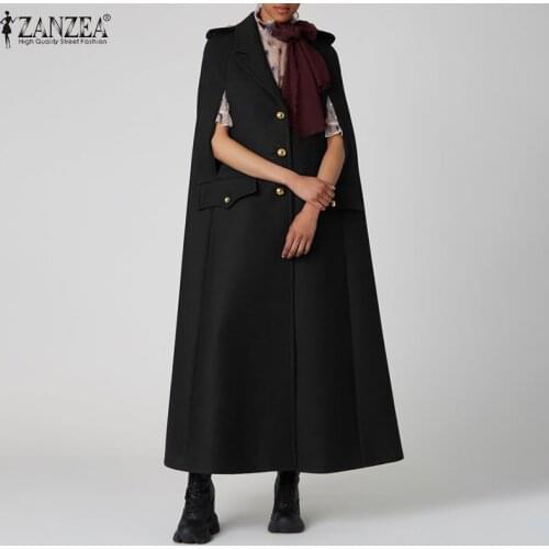 Elegant Poncho Womens Solid Jackets ZANZEA 2021 Casual Sleeveless Lapel Cape Outwears Female Single Button Coats Plus Size Tops