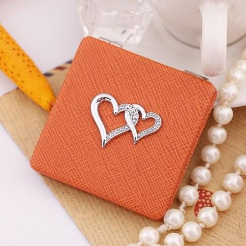 Leather Texture Heart To Heart Portable Folding Double-sided Make-up Mirror with Single-sided Magnifying Function