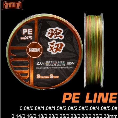 Kingdom Strong Stiff 9 Strands PE Fishing Line 0.6/0.8/1.0/1.5/2.0/2.5/3.0/4.0/5.0# 150m High Quality Smooth Wear-resistant Line