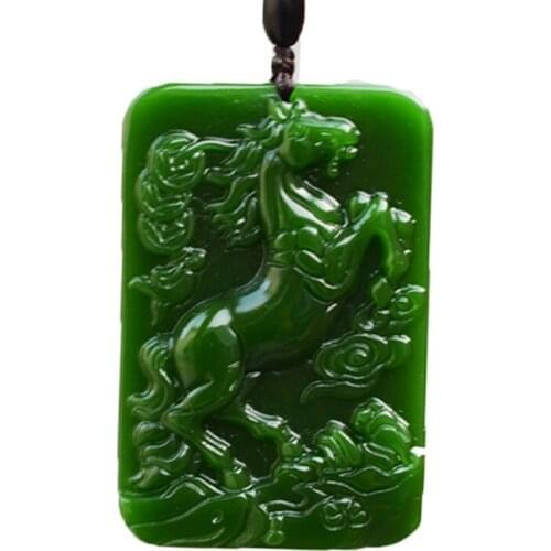 Drop Shipping Natural Energy Stone Green Nephrite horse Lucky Amulet Necklace Pendant Brave Man Reiki Jades Gift