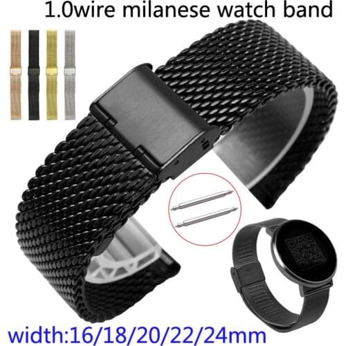 Watch Strap 16mm 18mm 20mm 22mm 24mm Stainless Steel ML Loop Meshed Replacement Watch Band 1Wire Wrist Bracelet with Pins