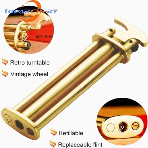 Retro Style Lighter Windproof Flint Butane Can Be Filled With Ultra-Thin Pure Copper Creative Portable Flame Adjustable