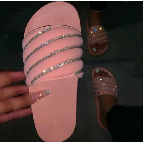 2020 Fashion Crystal Shoes Women Summer Rubber Flat Sandals for Women Slippers Peep Toe Female Sandalen Flip Flop Flats TX186