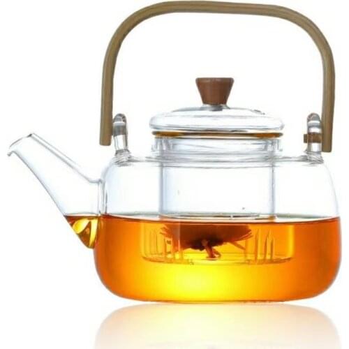 Yoki Thickened Glass Tea Pots Heat-Resistant Kettle with Bamboo Handle Can Be Used Electric Ceramic Stove Boiling Flower Tea Pot