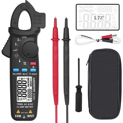Current Clamp Meter True RMS 6000 Counts Auto-Ranging Ammeter Volt Amp Hz Ohm Temp Cap Tester