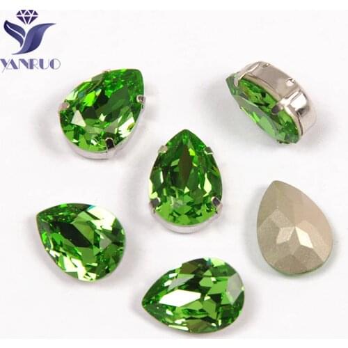 YANRUO 4320 Peridot Sew On Glass Stones Pointback With Claws Rhinestones Bag Jewelry For Clothes