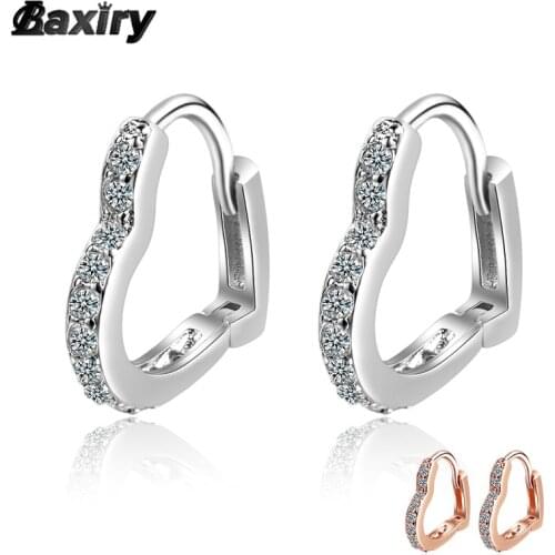925 Sterling Silver Hoop Earrings For Women Luxury Original Designer Crystals Heart Rose Gold Huggie Earrings Fashion Jewelry