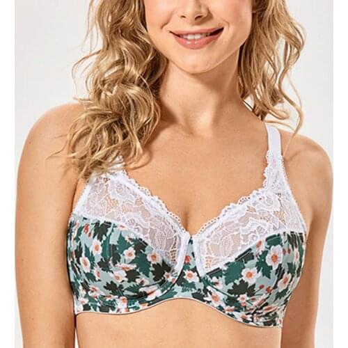 Womens Full Figure Supportive Underwire Beautiful Lace Non Padded Minimizer Bra Female Lingerie 34~46 B C D DD E F G H I J K