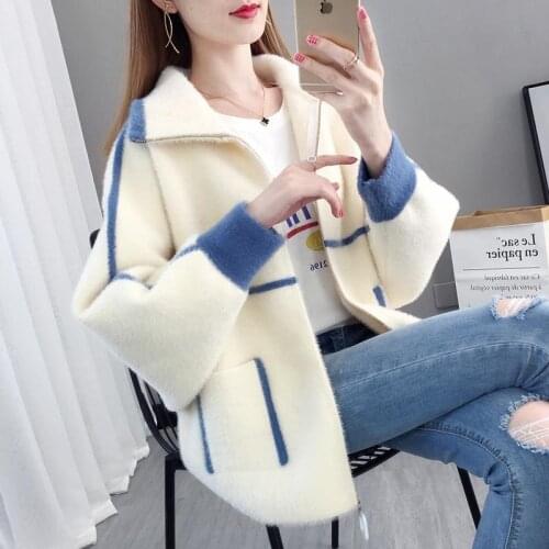 New Womens Short Coat 2020 Autumn Winter Mink fleece Sweater Cardigan Women Korean Zipper Knitted Jacket kobieta swetry